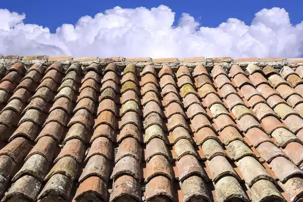 Old roof tiles under the sun